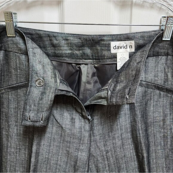 David N Pants Womens 10 Linen Blend Black Silver Wide Leg Textured Shimmer New - Picture 9 of 12
